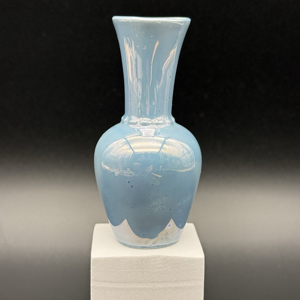 Vintage Bavaria Blue‎ Lusterware Porcelain Bud Vase Germany 4" Iridescent Glossy
